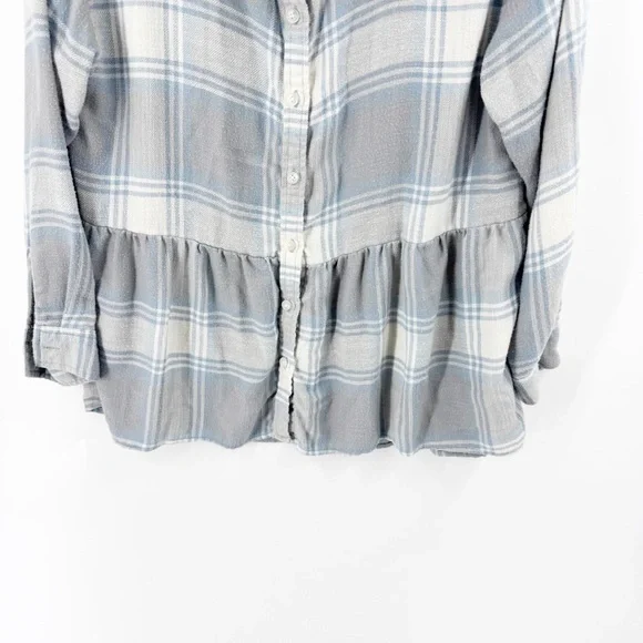 ✅ American Eagle AE Oversized Babydoll Plaid Shirt BLUE/WHITE/GREY SIZE SMALL - Picture 4 of 7
